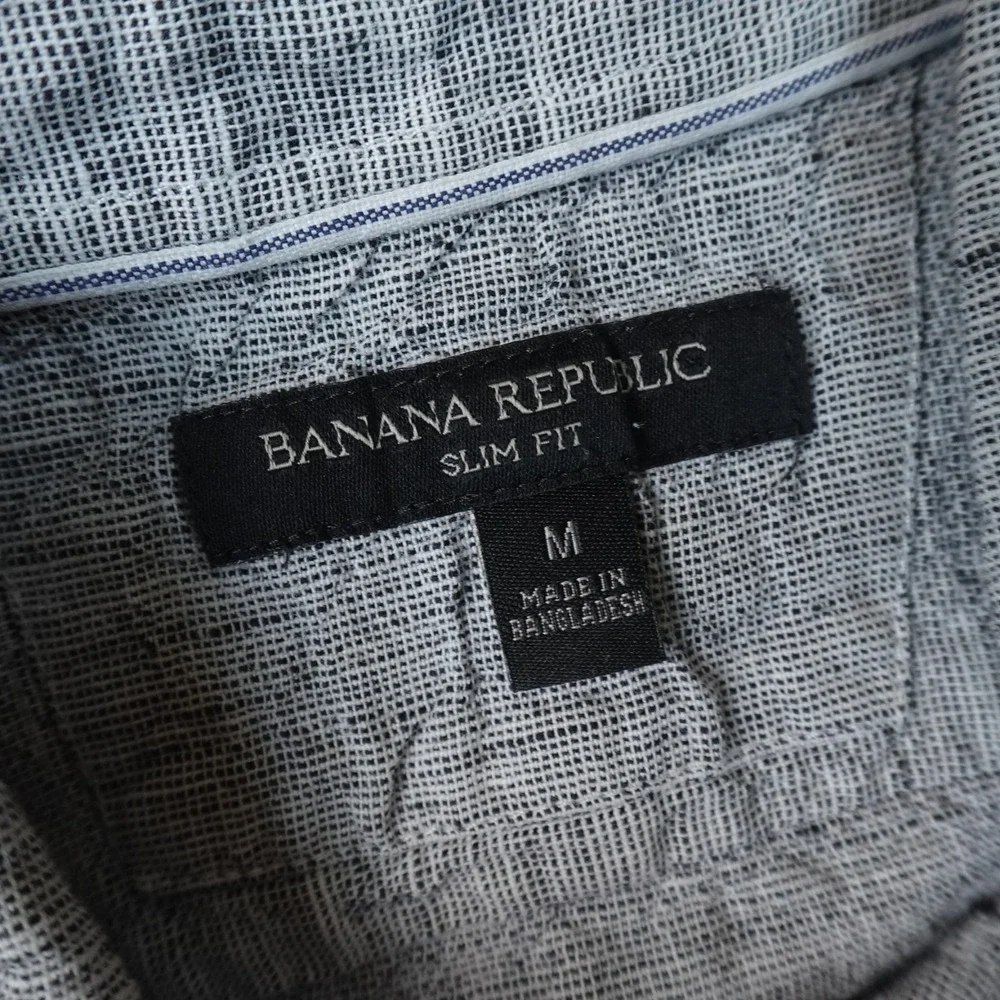 Banana Republic Shirt Mens M Gray Linen Chambray Slim Fit Button Up Long Sleeve